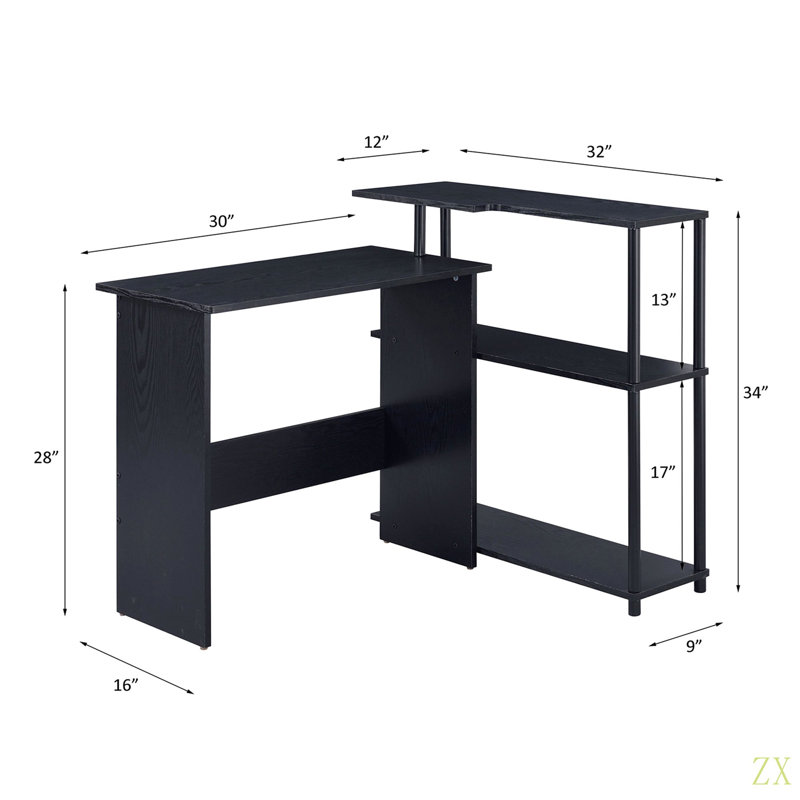 Bureau d'écriture rectangulaire avec tablette latérale idéal pour le bureau ou le bureau dans la chambre ou le salon, Noir