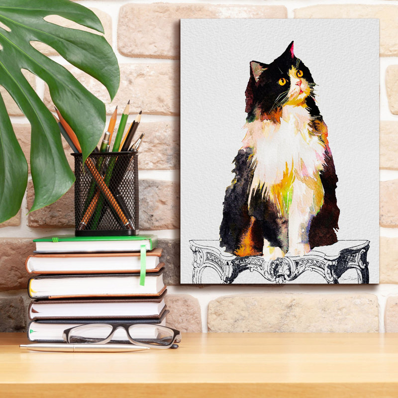 Art mural sur toile Epic Graffiti «Watercolor Cat On Table B» par Jean Plout, H 16 po x l 12 po x P 0,75 po