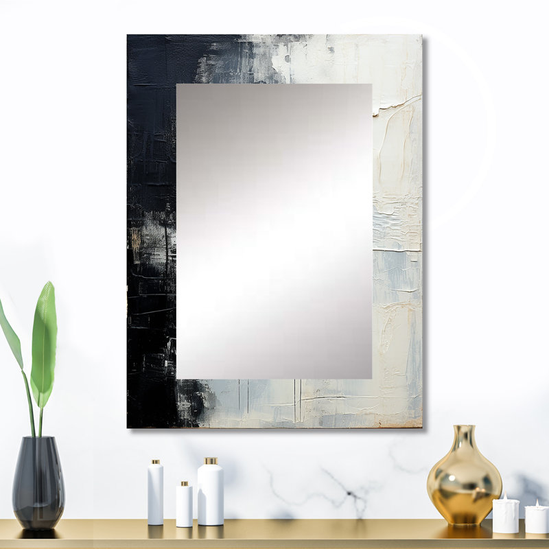 Minimalisme noir et blanc peint coin II - grand miroir côtier, décor de miroir mural blanc unique, impression d'art en métal