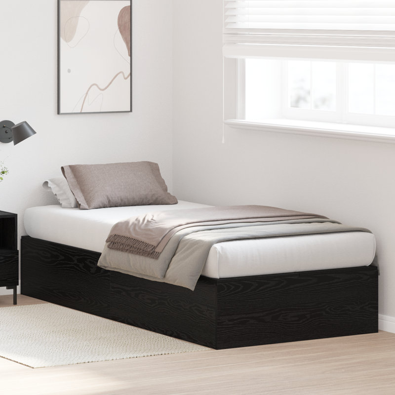 Vidaxl Storage Bed Frame, European Single (90 x 200 cm), Black Oak