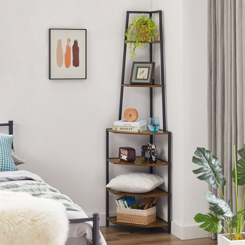 Pursel 68.5'' Tall 5 Tier Corner Bookcase 6 Tier Triangle Design Storage Bookcase Corner Shelf, Brown/Black