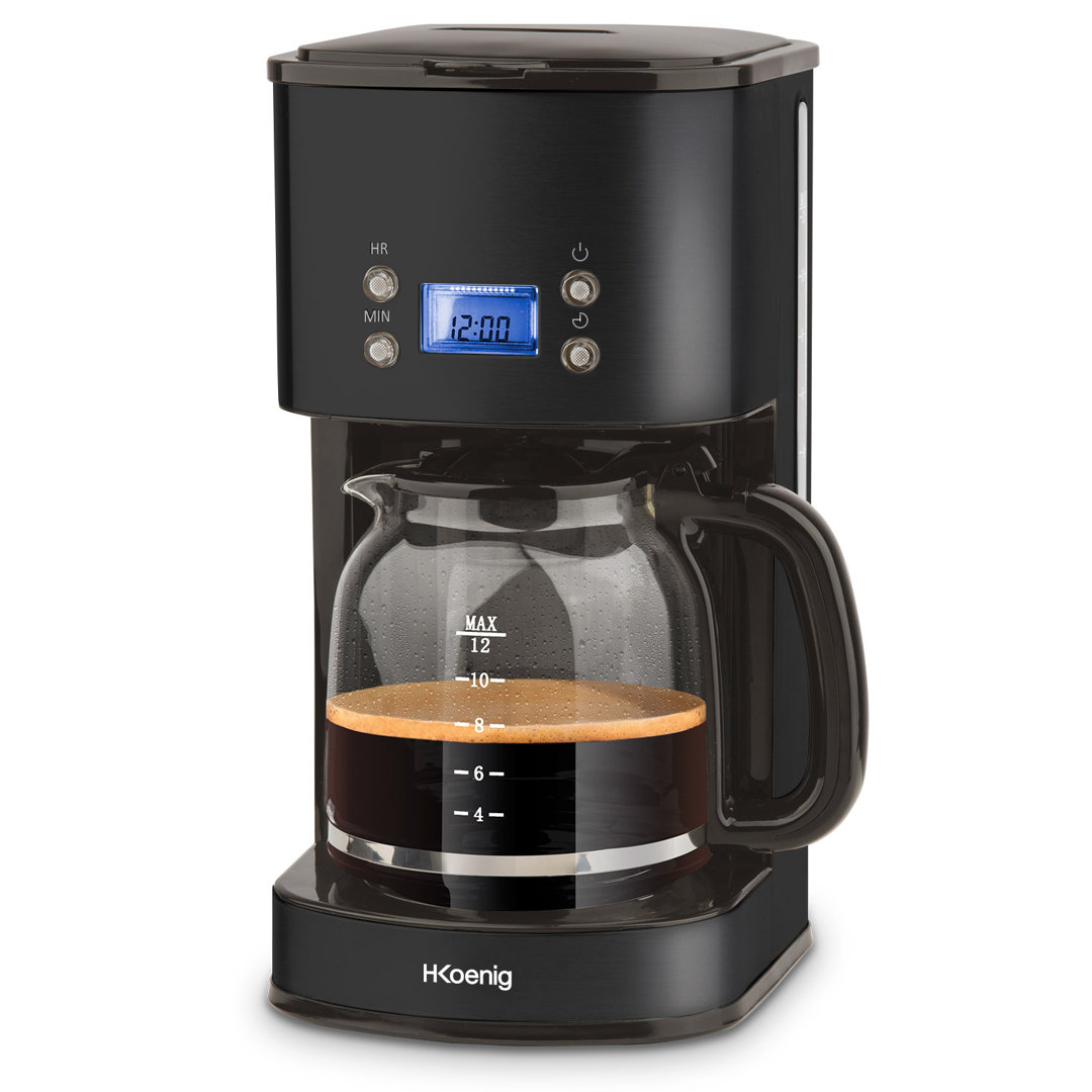 H. Koenig Programmierbare Kaffeemaschine, 1,5L, Edelstahlgehäuse, 1000W, Abnehmbarer Filterhalter, Glaskaraffe Mit Skala