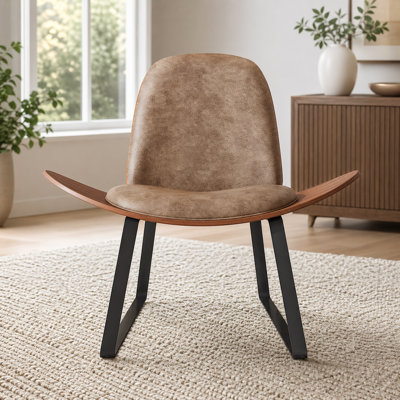 Faux Leather Upholstered Lounge Chair with Metal Sled Base