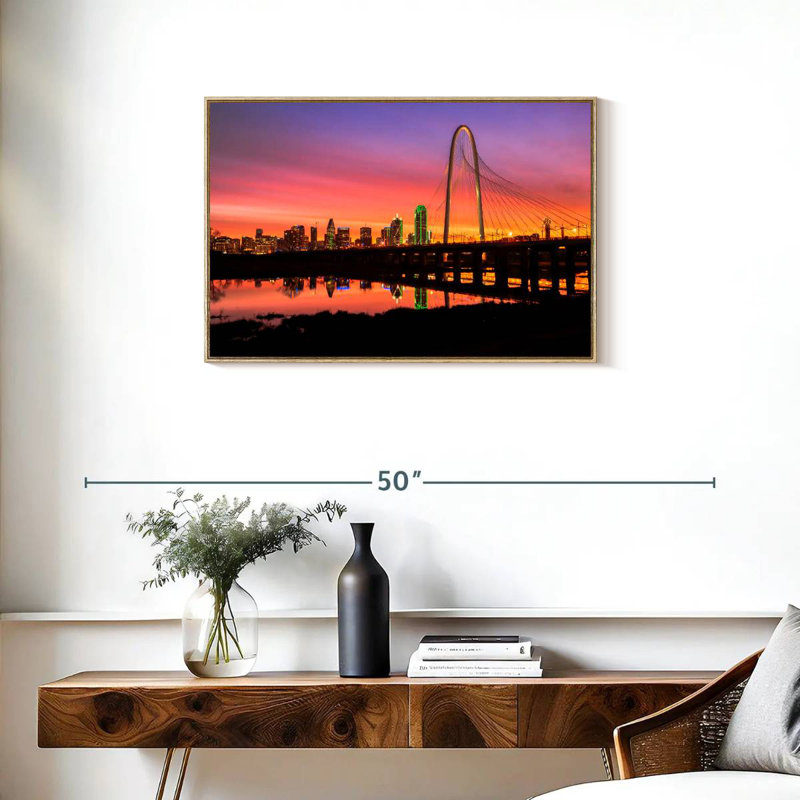 L'aube au pont de Dallas, Cadre flottant en bois naturel, 31 po x 21 po