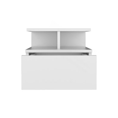Floating Nightstand 12"H, Wall Mounted With Single Drawer And 2-Tier Shelf, White