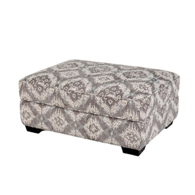 Berrie Ottoman, Geometric Grey White Polyester, Solid Wood, 40 Inch