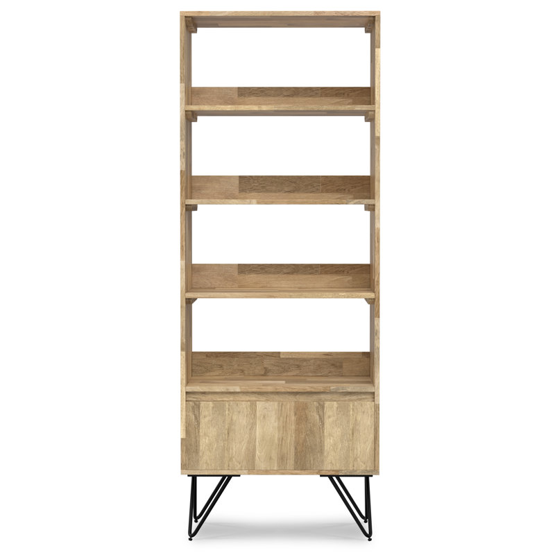 Hunter Natural Solid Mango Wood and Black Metal Tall Bookcase