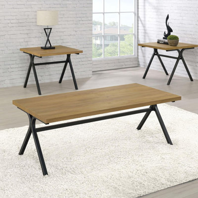 Ensemble de 3 pièces en chêne doré et bronze industriel