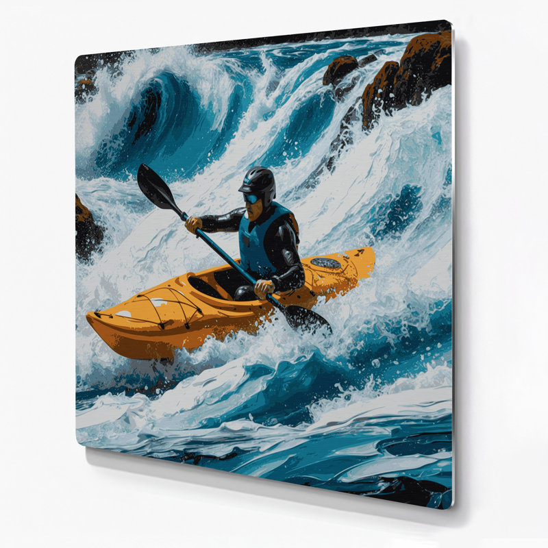 Art mural gris en métal Sports Kayayak, H 16 po x l 16 po