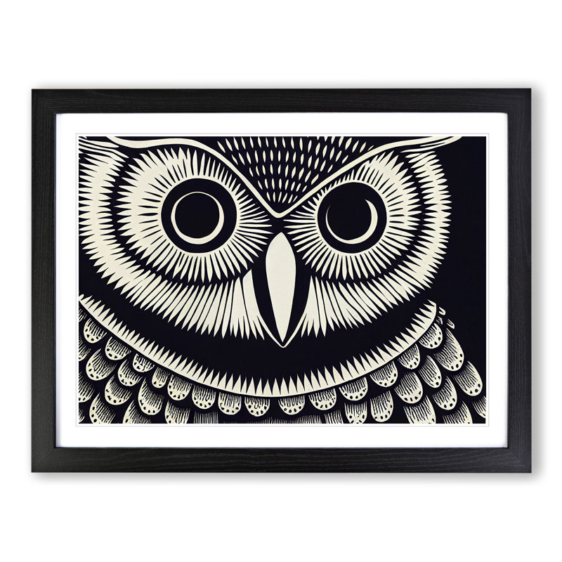 Mind Bending Owl Abstract - Single Picture Frame Print, Black, 46cm H x 64cm W x 2cm D