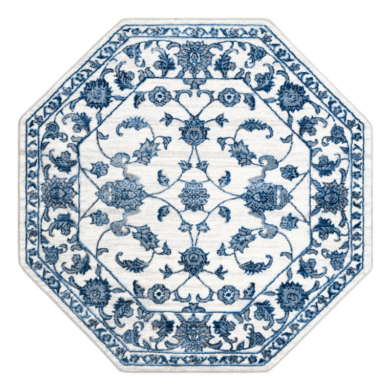 Tapis ivoire / bleu Muth, Octogone 5 pi 3 po x 5 pi 3 po