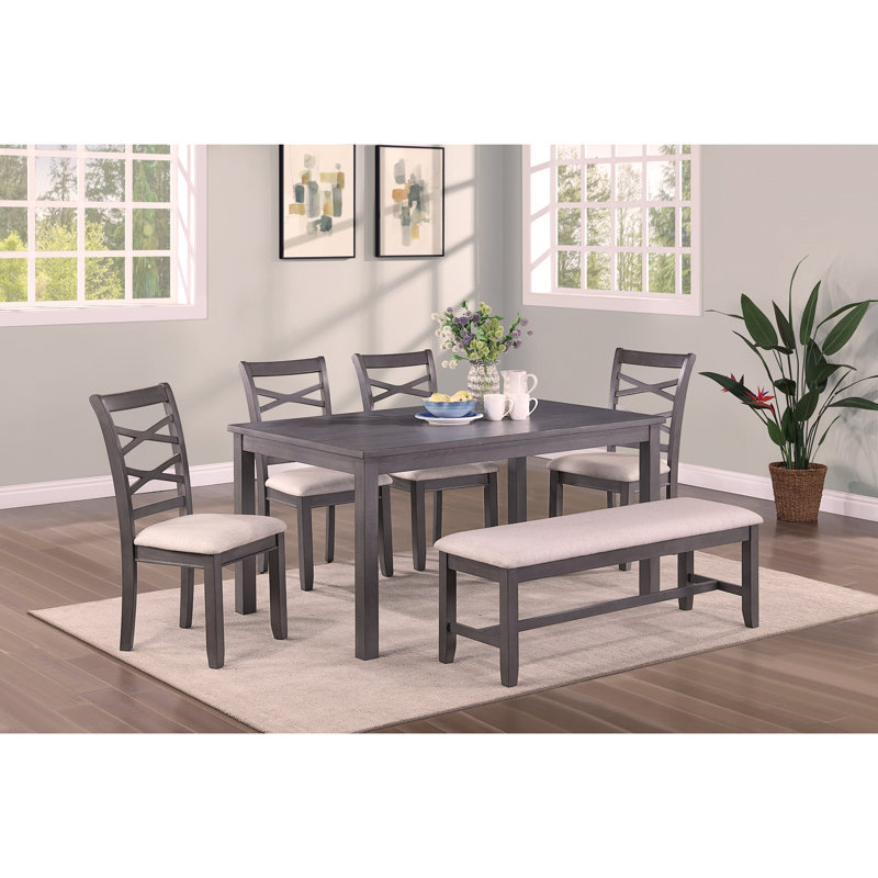 Table de salle à manger moderne 6 pièces avec 4 chaises d'appoint et un banc