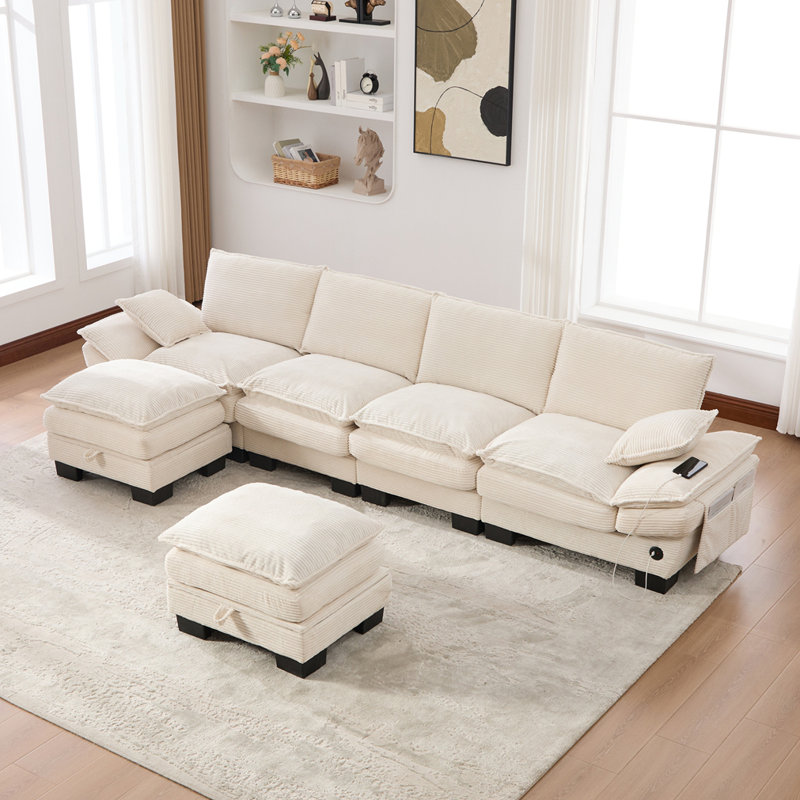Comfy Upholstered Sectional Cloud Modular Sofa, Beige