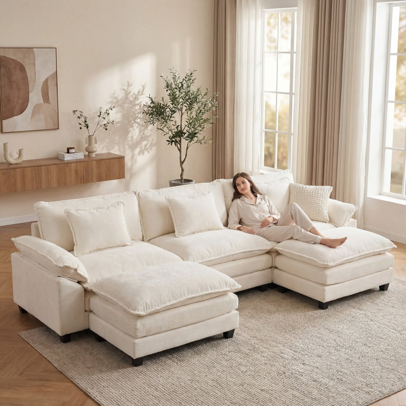 Canapé modulaire U, H 34,6 po x l 120 po x P 33,8 po, Chenille beige