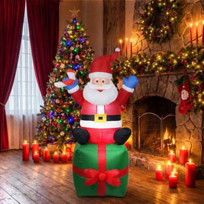 6ft Inflatable Santa Claus with Gift Box – Outdoor Christmas Yard Decoration with Blower for Garden, Patio & Lawn