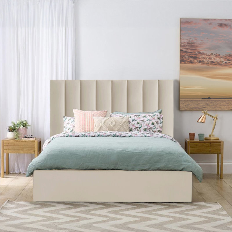 Mahida Upholstered Storage Bed, Cream, Double (4'6)