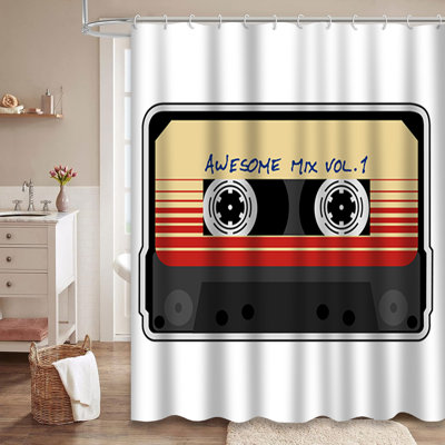 Awesome Tape Retro Galaxy Comic Disco Music Club Book Shower Curtain with 12 Hooks