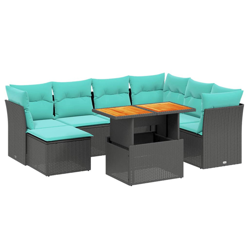 Ensemble de canapé de patio 8 pièces avec coussins en rotin de polyester, Bleu clair, Noir