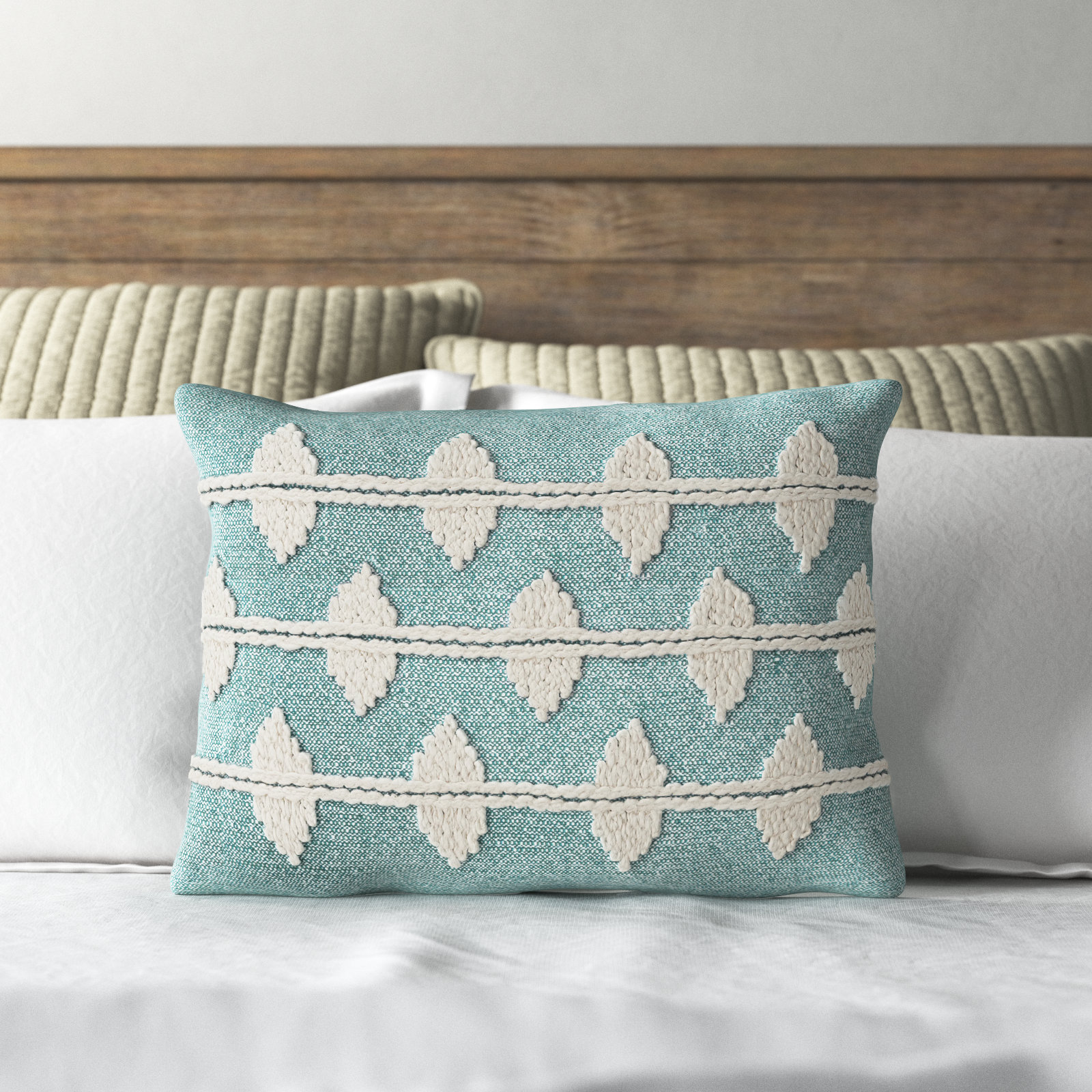 Heiden 20" x 14" Embroidered Throw Pillow, Teal