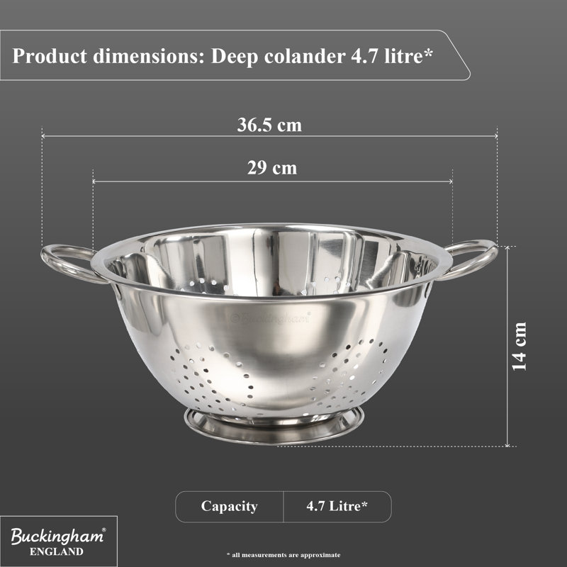 Buckingham Stainless Steel Deep Colander Strainer, 29 cm