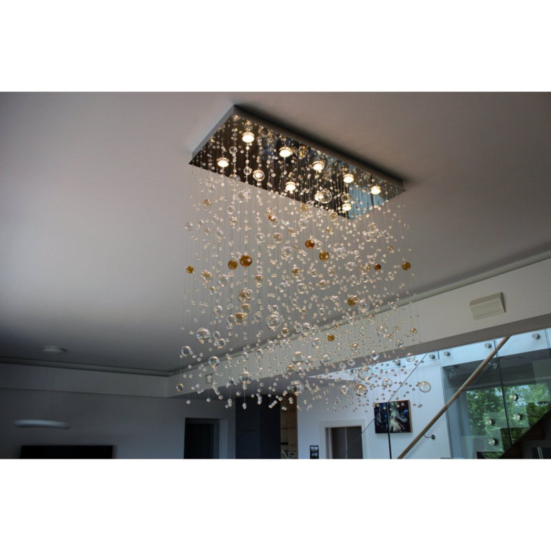 Lustre à niveaux, Or mat, H 20 po x l 40 po x P 40 po, Givré
