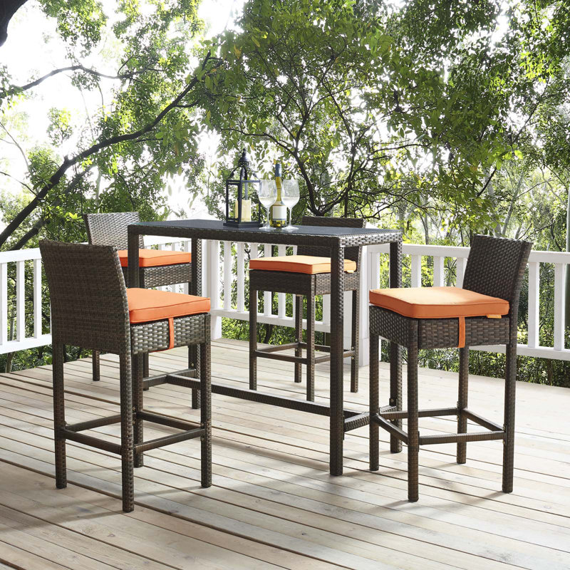 Ensemble de 4 tabourets de bar Conduit, Velours gris pâle, Orange