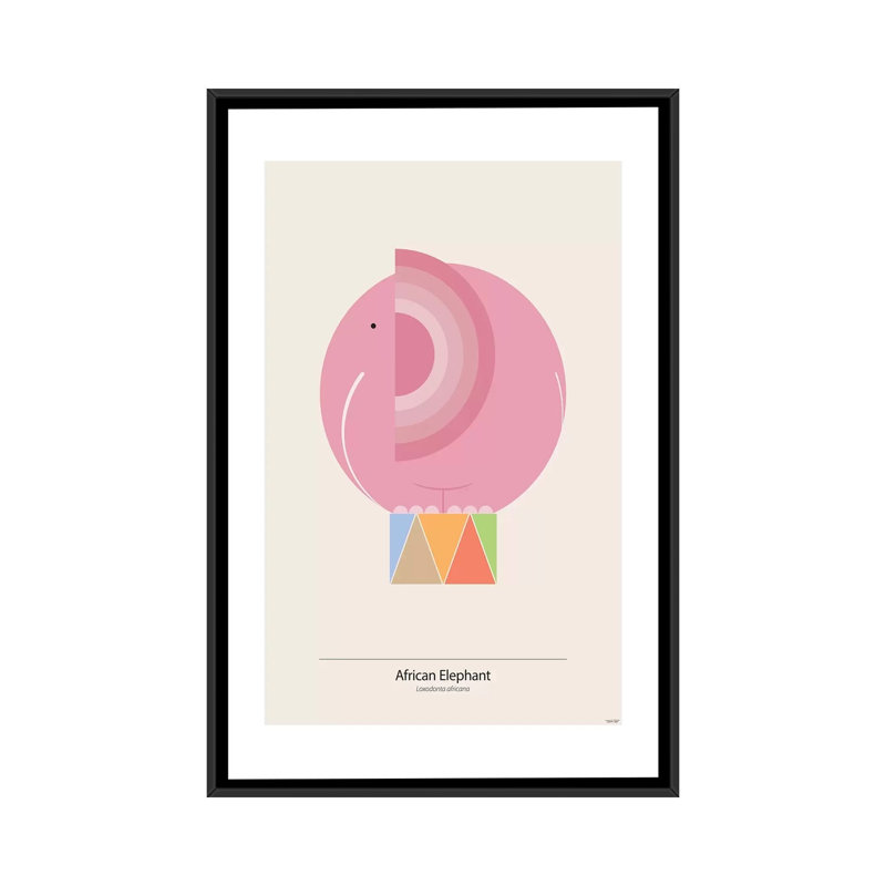 « éléphant (rose) », impression sur toile, H 26 po x l 18 po x P 1,5 po, Toile avec cadre noir, Pas de tapis