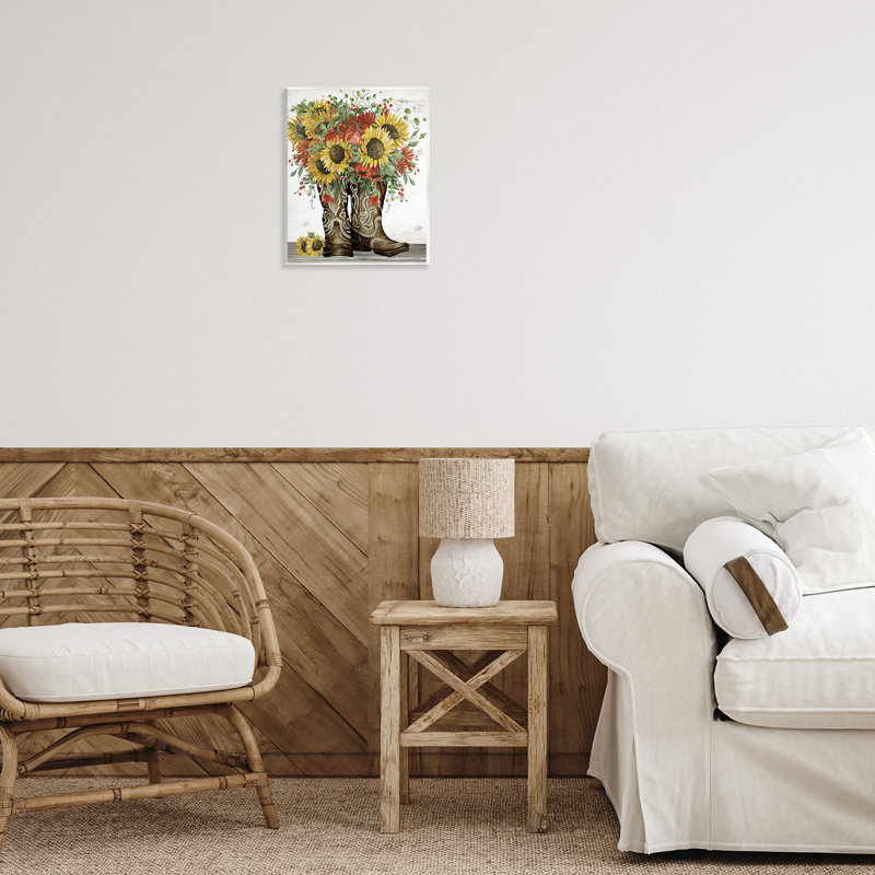 «Sunflowers in Western bottes», art mural sur bois par Cindy Jacobs