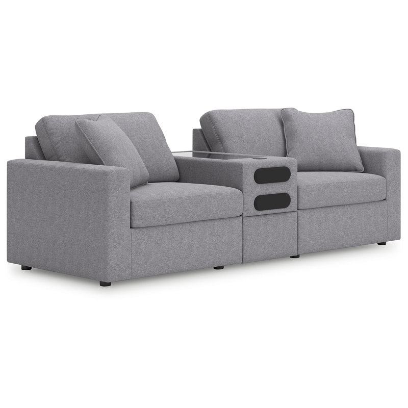 Canapé modulaire 3 pièces avec console audio Braintree, Polyester gris
