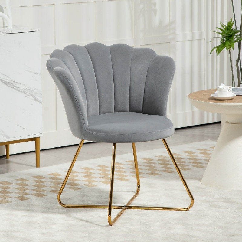 Velvet-Feel Lotus Petal Accent Chair -, Grey