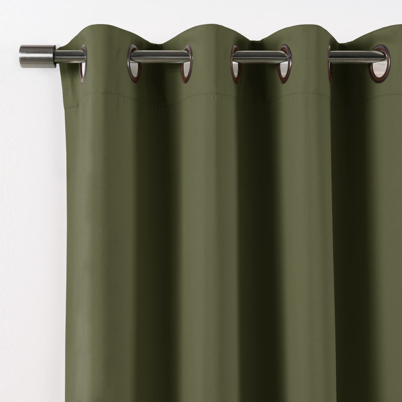 Lucca Solid Fire Retardant Blackout/Room Darkening Grommet Single Curtain Panel, Moss, 100" W x 84" L