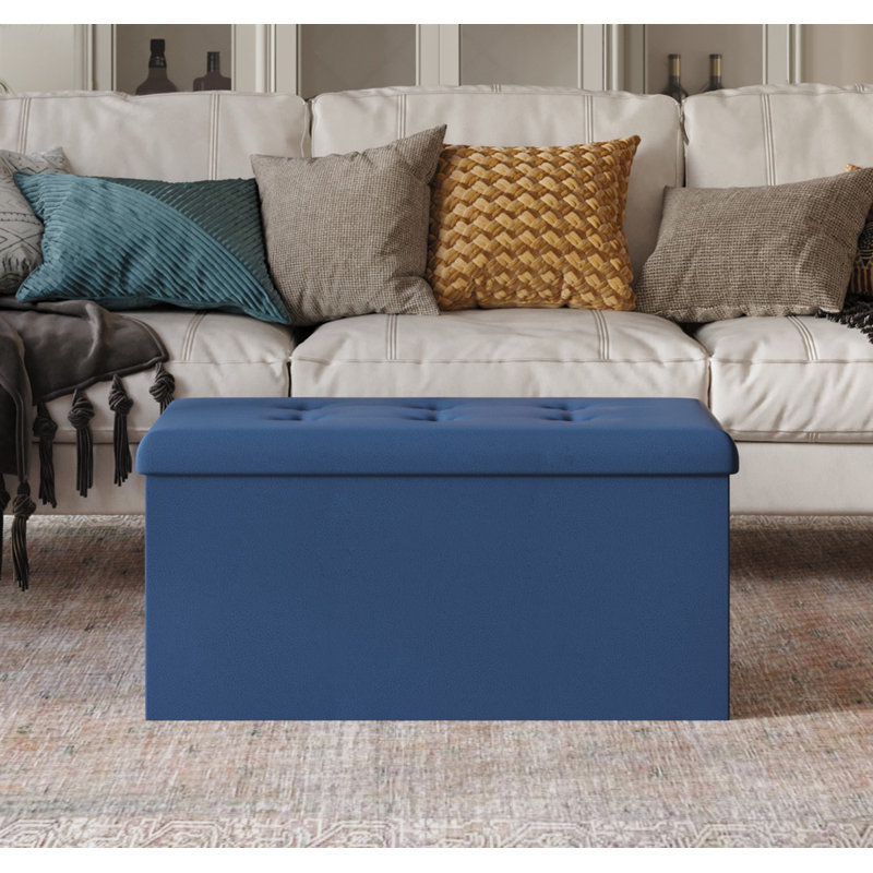 Banc de rangement rembourré Millett, Polyuréthane bleu