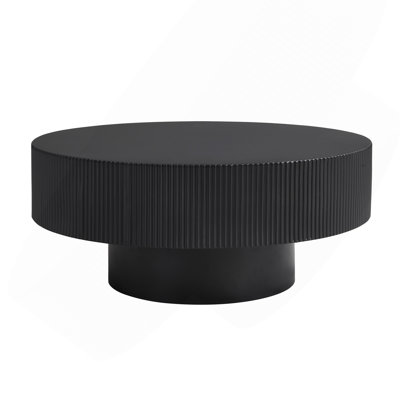 Elegant Easy Assembly Round Coffee Table With 6.8" Thick Tabletop, Modern Drum End Table, Minimalist Fluted Center Table With Sturdy Base For Living Room