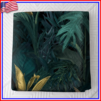 Tropical Foliage Illustration Quilted Bedspread All Sizes