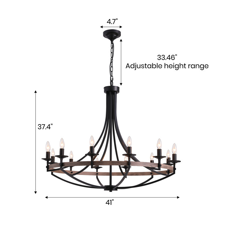 Jadereon 12 - Light Candle Style Dimmable Wagon Wheel Chandelier