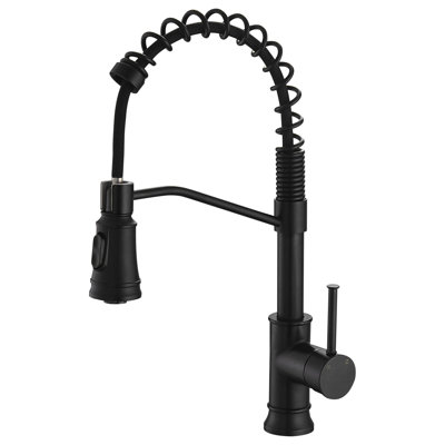 Solid Brass Kitchen Faucet With Pull Out - 360 Rotation For Contemporary Modern Black Sink Single Hole