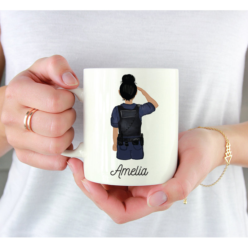 Tasse à café personnalisée, Oui, Jaune / noir, femme, agent de police 13