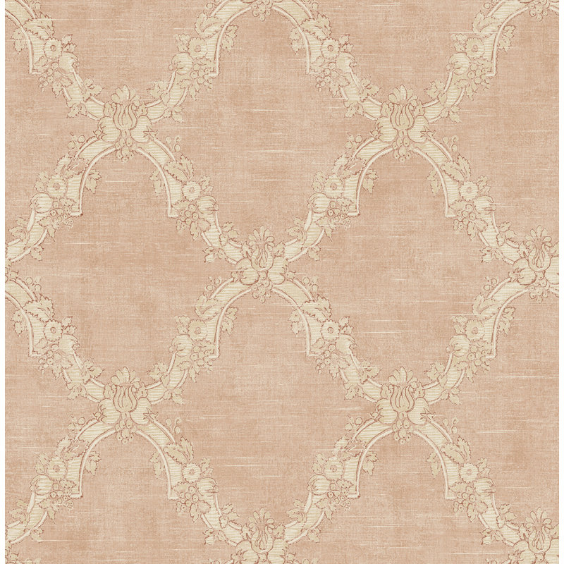 Seabrook Designs & Metallic Café Alanis Floral Trellis Unpasted Wallpaper, Dusty Rose