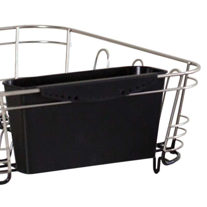 Compact Silver Stainless Steel Dish Rack with Utensil Cup