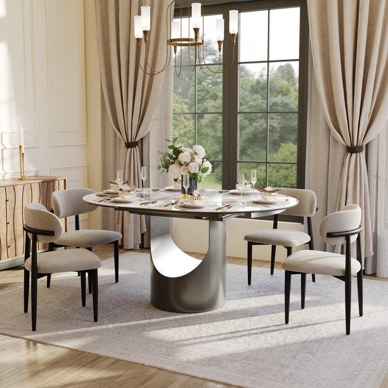 Table de salle à manger extensible moderne de 47 à 63 po pour 4-6 personnes, plateau en verre fritté et en verre Pandora, base en métal bronze, conception à rallonge papillon, surface ronde facile à nettoyer, table de cuisine compacte - Style centenaire