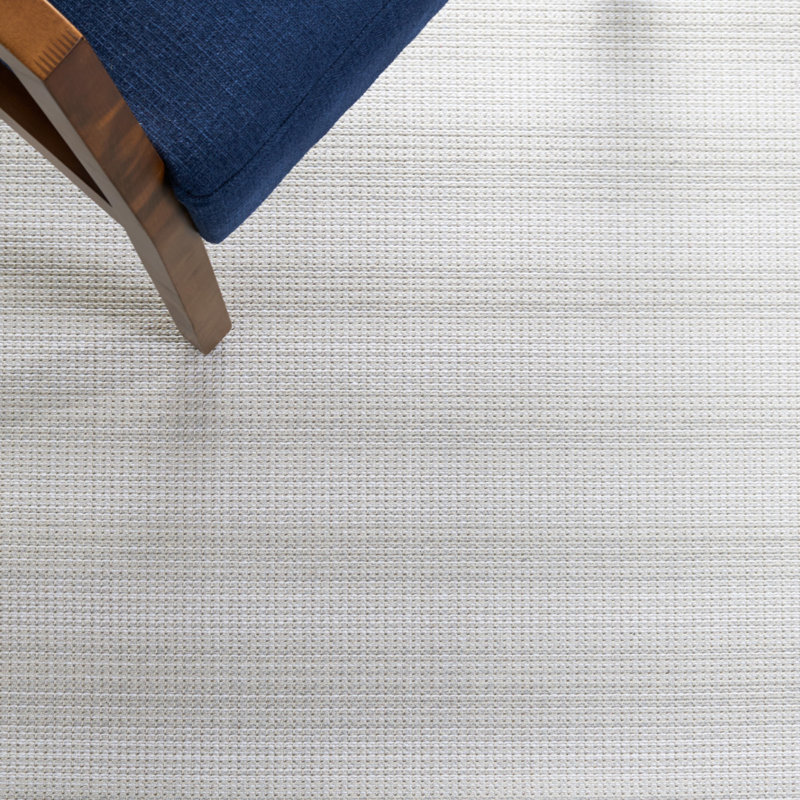 Ivory and Gray Square Flat Woven Synthetic Stripe Rug