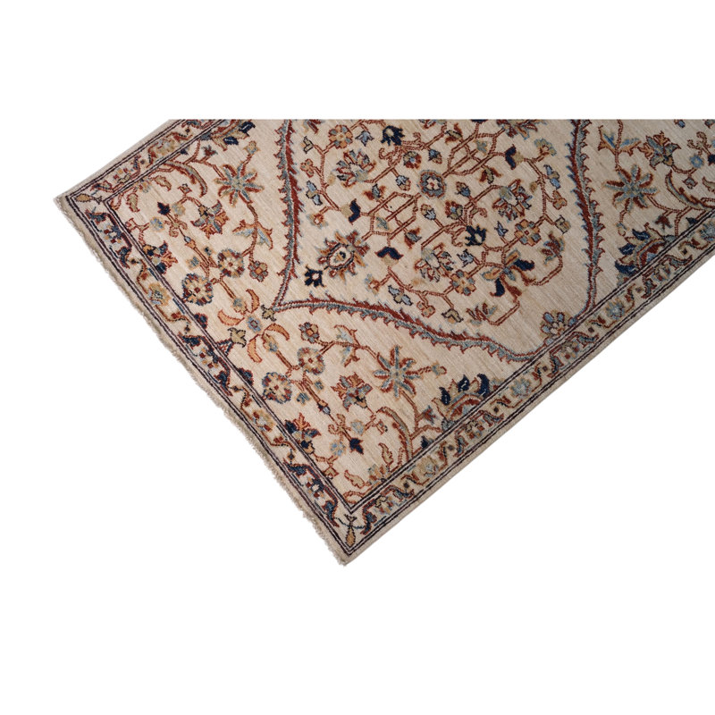 Hand Knotted Wool Area Rug in Beige