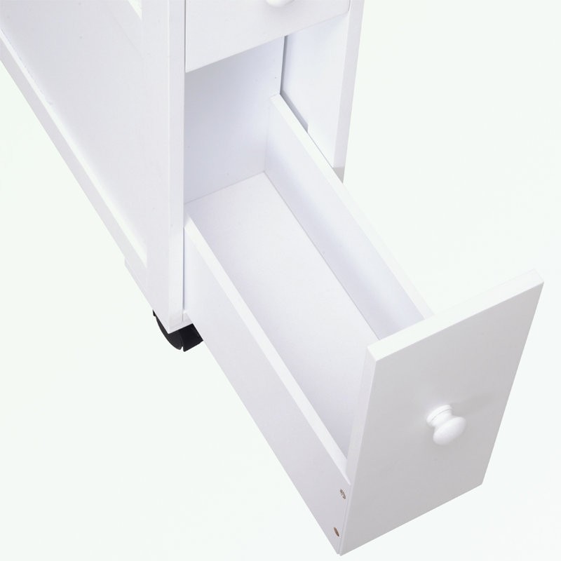 Armoire de salle de bain étroite avec roulettes et tiroirs