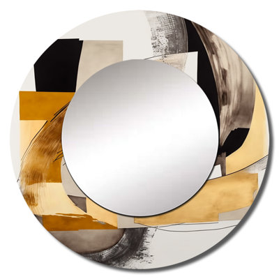 Porkolab Glam Art Deco Abstract IV - Abstract Decorative Wall Mirror, Black Round Mirror, Printed Metal Art