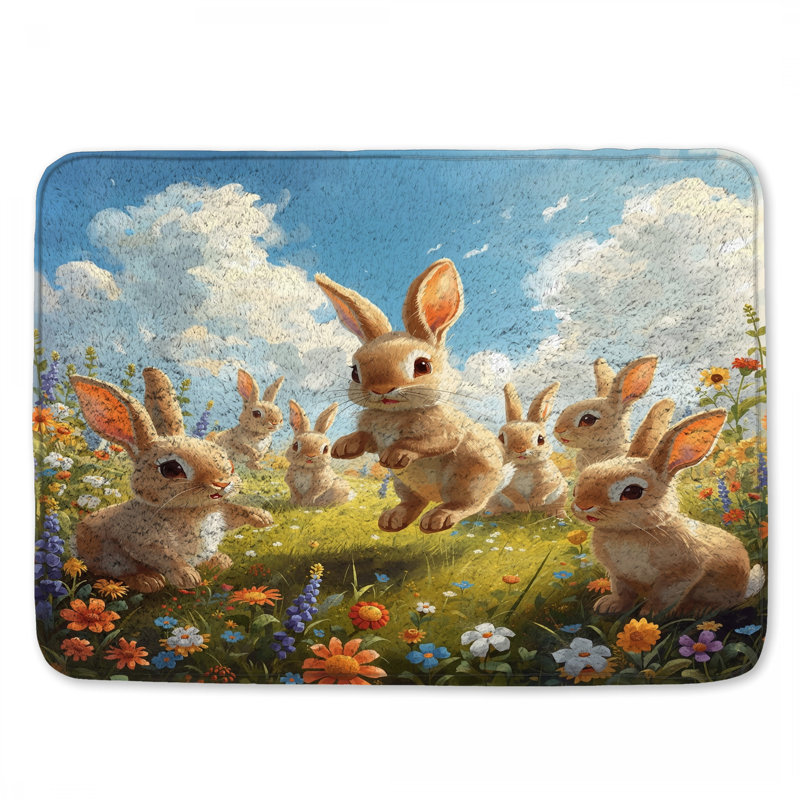 Tapis de bain Bunnies In Flower Meadow, L 24 po x L 17 po