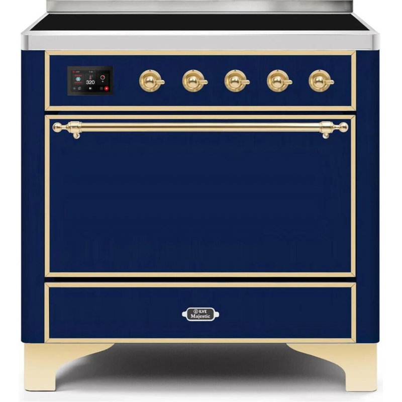 Majestic Ii 36 Inch Freestanding Induction Range, Midnight Blue/Brass