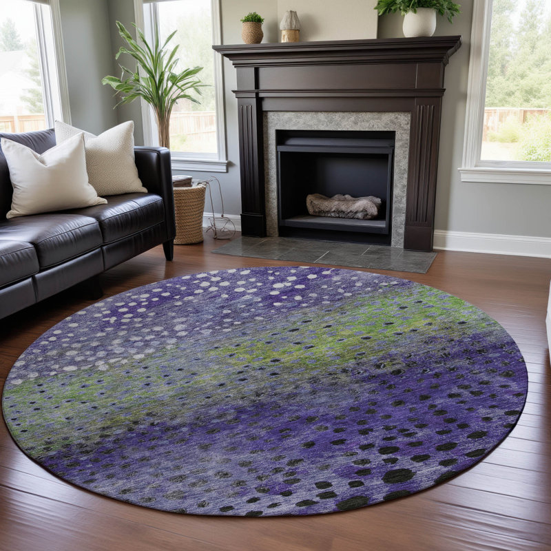 Premium Machine Washable Christina AMF1074 Circles Rug, Round 8'