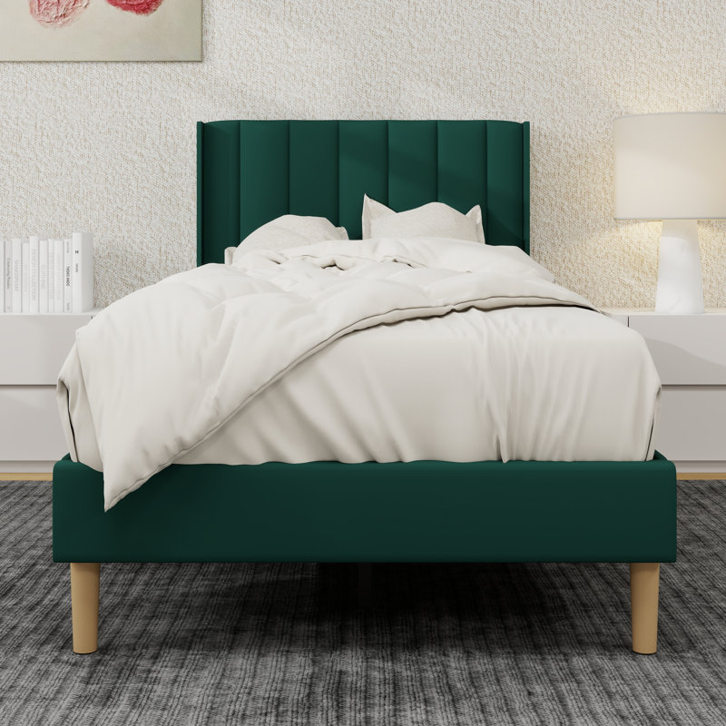 Structure de lit plateforme tapissier, Simple, Vert