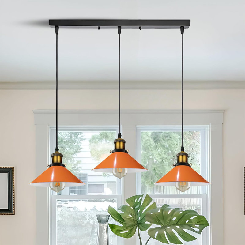 Latshaw 3-Light Kitchen Island Cone Pendant, Orange