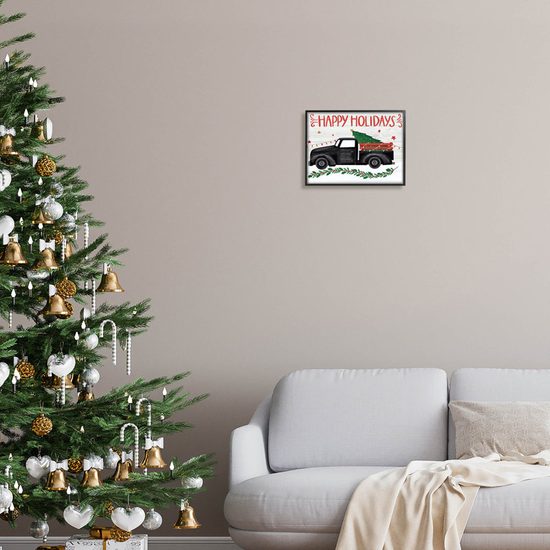 Joyeuses Fêtes, arbre de Noël at-229, Giclée encadrée noir minuit, H 11 po x l 14 po x P 1,5 po